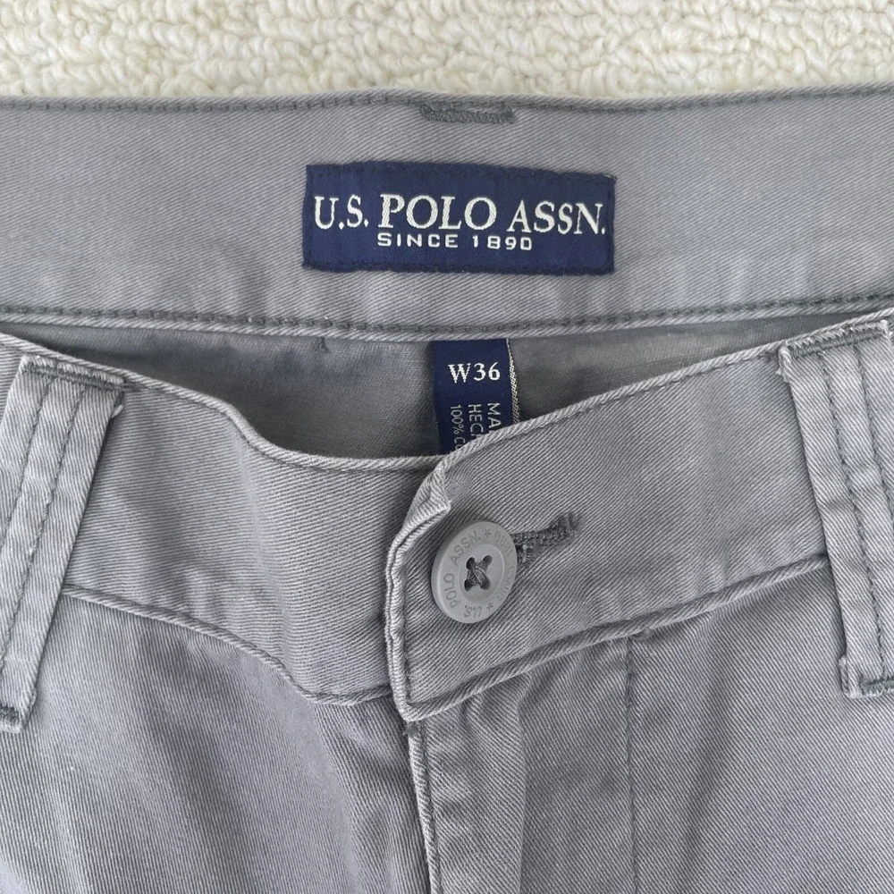 US Polo Assn. Cargo Shorts Men's Waist 36 X 10 Flap Pockets Gray Hiking Beach‎